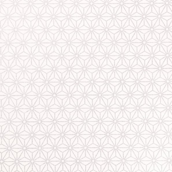 Tissu Coton Imprimé Arty Tokyo Argenté sur fond Blanc - Par 10 cm