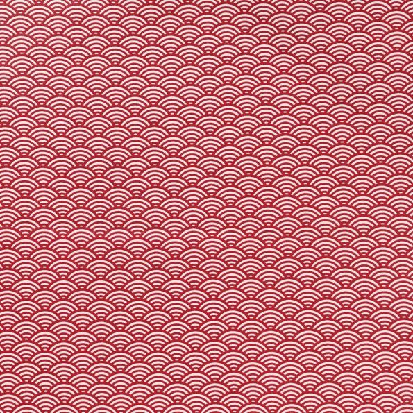 Tissu Coton Enduit Sushis Rouge - Par 10 cm