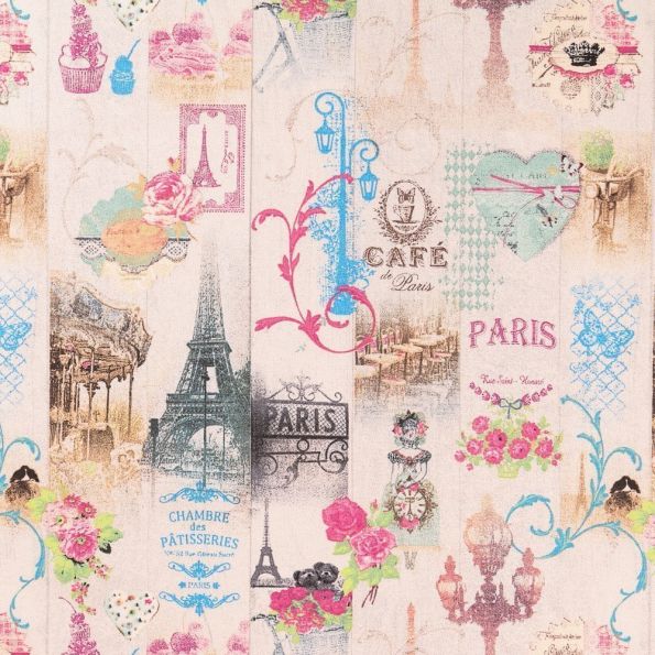 Tissu Coton Imprimé Arty Paris Gourmand sur fond Ecru - Par 10 cm