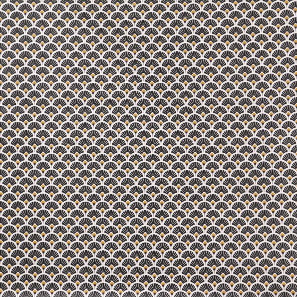 Coupon Tissu Coton Imprimé Arty Eventails Noirs - Coupon de 20 cm