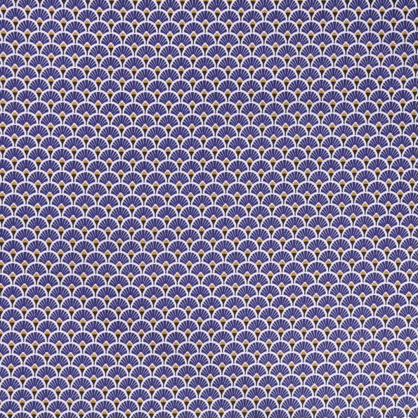 Coupon Tissu Coton Imprimé Arty Eventails Bleu Indigo - Coupon de 10 cm