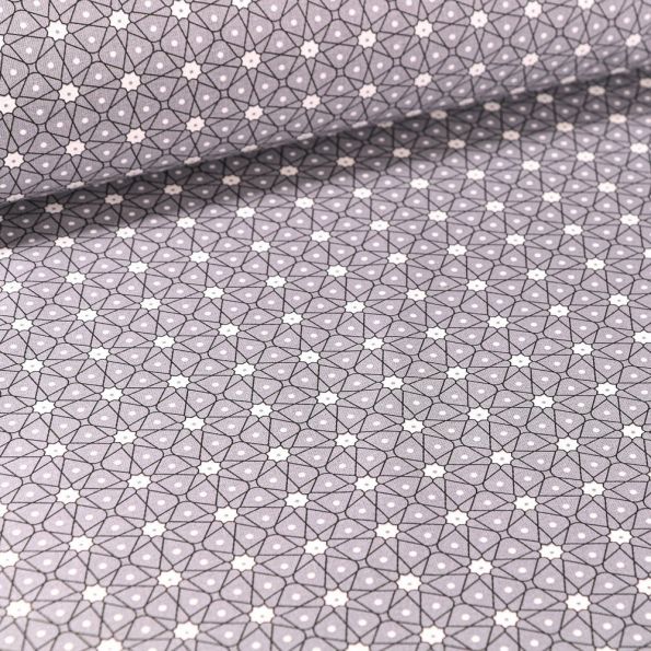 Tissu Coton imprimé Arty Etoiles et pois sur fond Gris - Par 10 cm