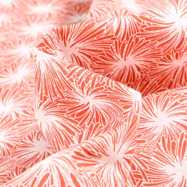 Tissu Coton imprimé Arty Futon sur fond Terre de Sienne - Par 10 cm