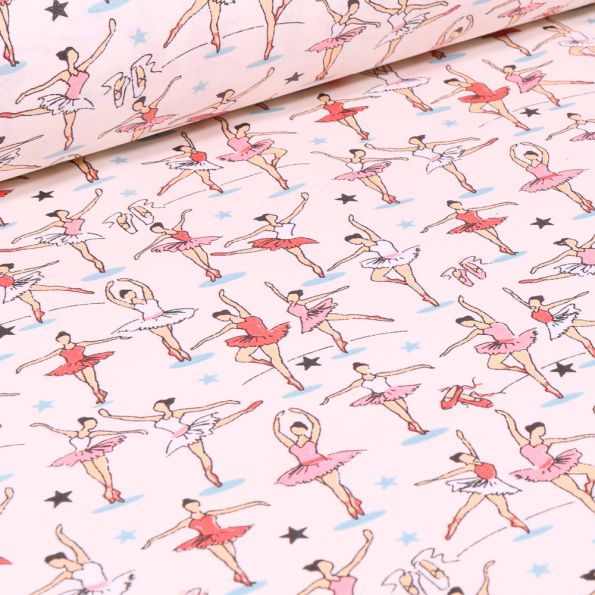 Tissu Coton enduit Danse classique sur fond Blanc - Par 10 cm