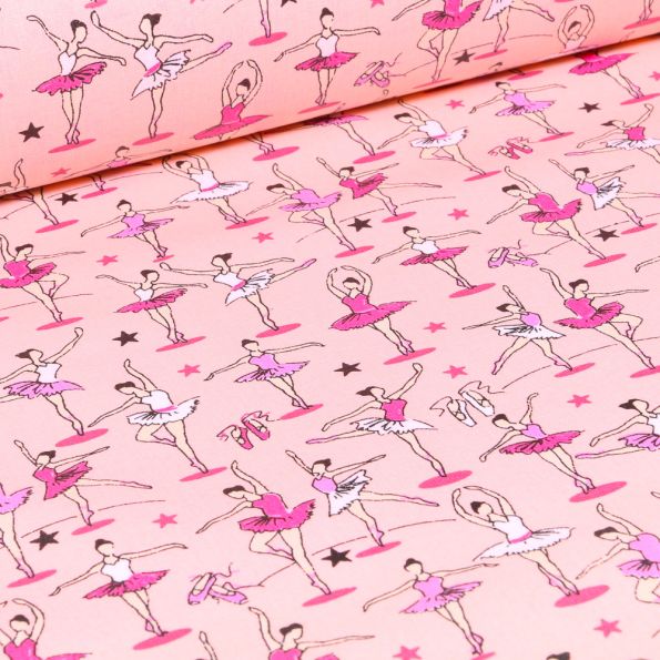 Tissu Coton enduit Danse classique sur fond Rose - Par 10 cm