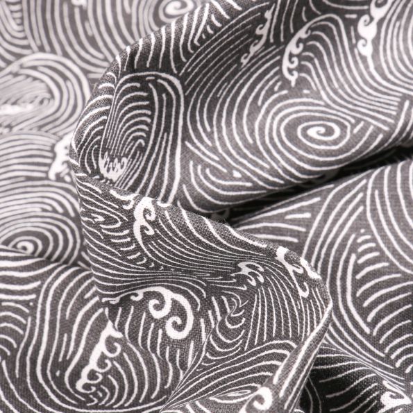 Tissu Coton imprimé Arty Vagues stylisées sur fond Gris foncé - Par 10 cm