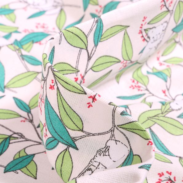 Tissu Coton imprimé Arty Bambou Koala sur fond Blanc - Par 10 cm