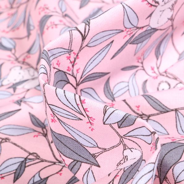 Tissu Coton imprimé Arty Bambou Koala sur fond Rose - Par 10 cm