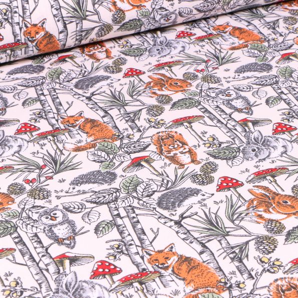 Tissu Coton imprimé Arty Jolie bois sur fond Blanc - Par 10 cm