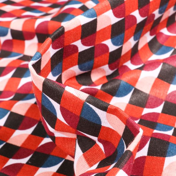 Tissu Coton imprimé Arty Seventies terracotta sur fond Blanc - Par 10 cm