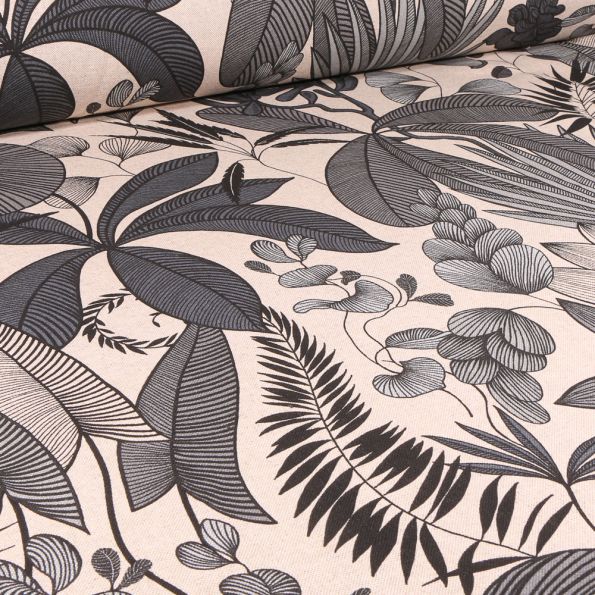 Tissu Toile de Coton Délisia noir sur fond Ecru - Par 10 cm