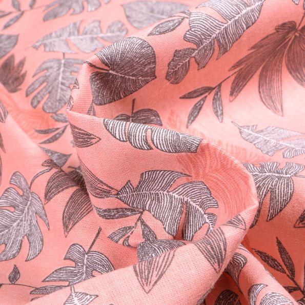 Tissu Coton imprimé Kanna sur fond Rose - Par 10 cm