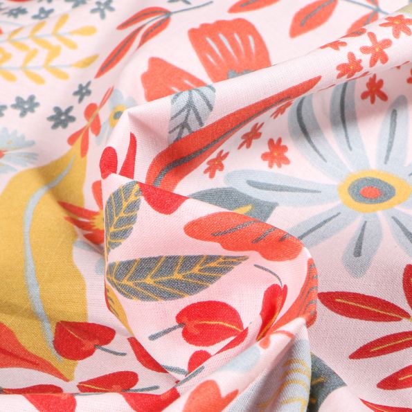 Tissu Coton imprimé Grande largeur Arty Saffy corail sur fond Blanc - Par 10 cm