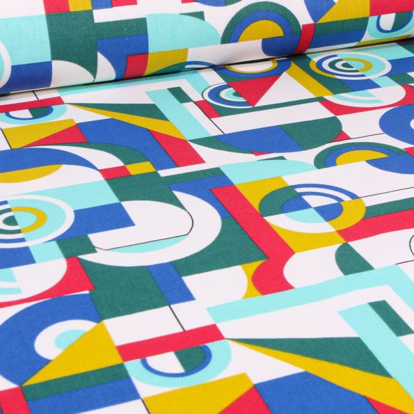 Tissu Coton imprimé Arty Woodstock sur fond Bleu roi - Par 10 cm