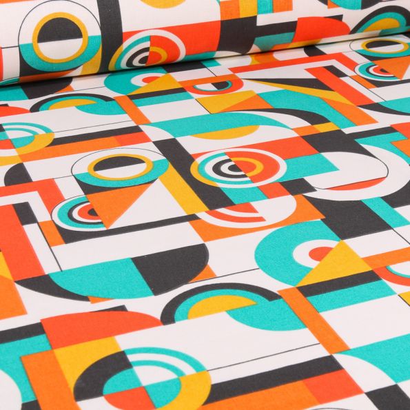 Tissu Coton imprimé Arty Woodstock sur fond Orange - Par 10 cm