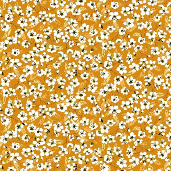 Coupon Tissu Coton imprimé Arty Miyu sur fond Jaune - Par coupon de 3 mètres