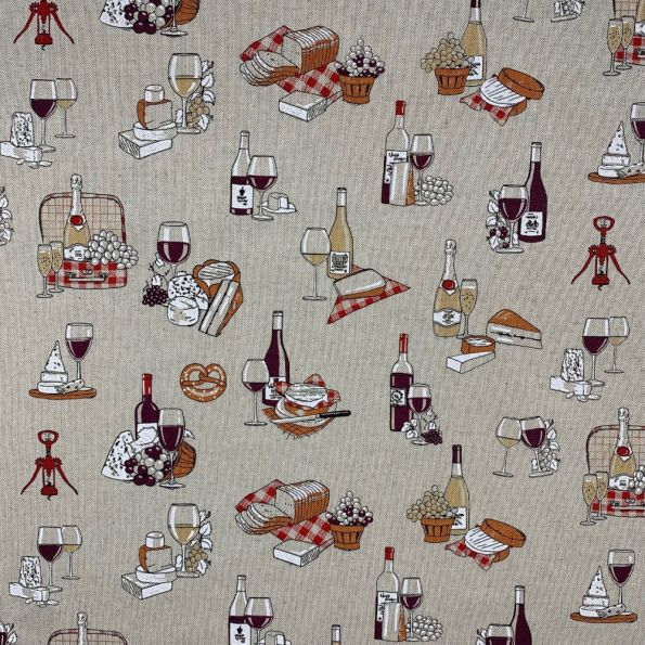 Tissu Toile de Coton Apéro sur fond Naturel - Par 10 cm