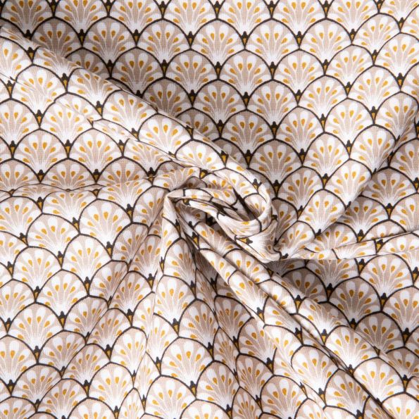 Tissu Coton imprimé Arty éventails Gaudi sur fond Beige - Par 10 cm