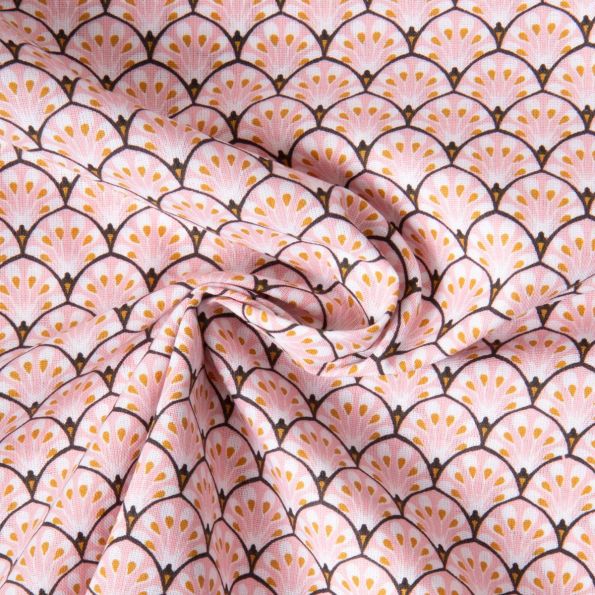 Tissu Coton imprimé Arty éventails Gaudi sur fond Rose bébé - Par 10 cm