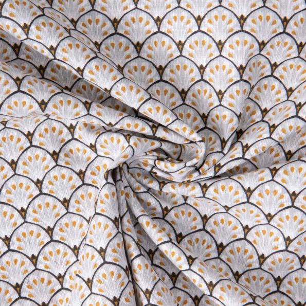Tissu Coton imprimé éventails Arty Gaudi sur fond Gris - Par 10 cm