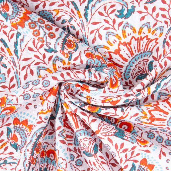 Tissu Coton imprimé Arty Lise fleurie rétro sur fond Blanc - Par 10 cm