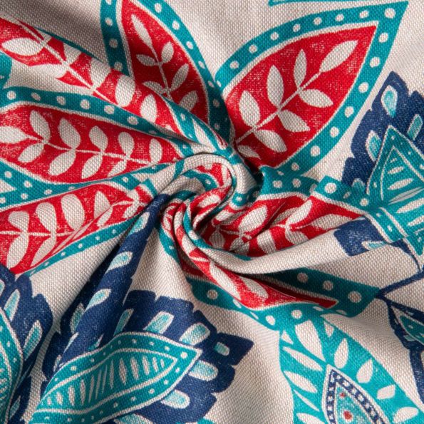 Tissu Toile Polycoton Sureau fleuris bleu sur fond Naturel - Par 10 cm