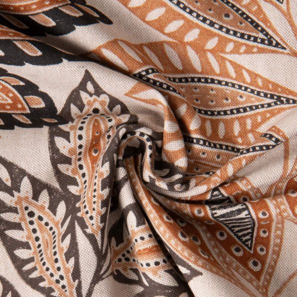 Tissu Toile Polycoton Sureau fleuris ocre sur fond Naturel - Par 10 cm