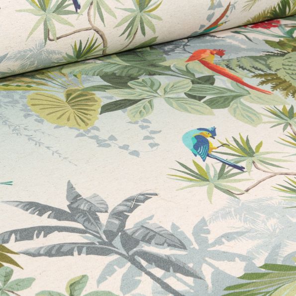 Tissu Toile Coton Lin Brésilia sur fond Naturel - Par 10 cm