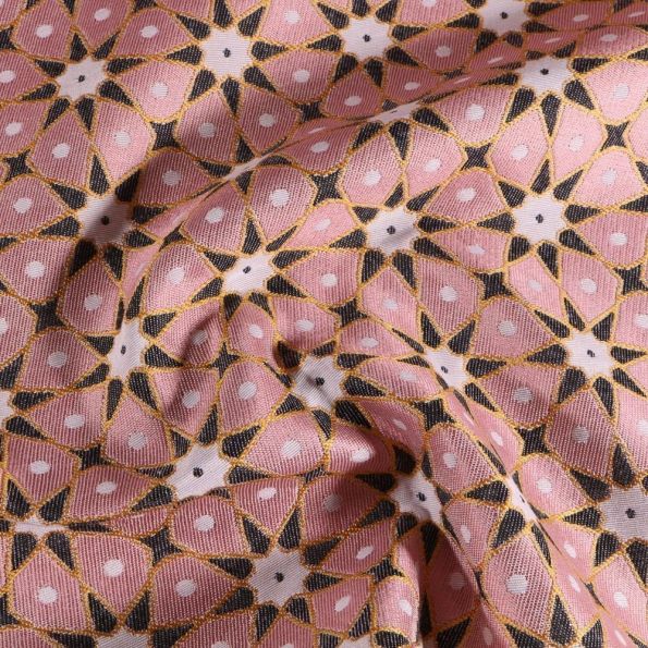Tissu Toile jacquard Etoiles solaire sur fond Rose - Par 10 cm