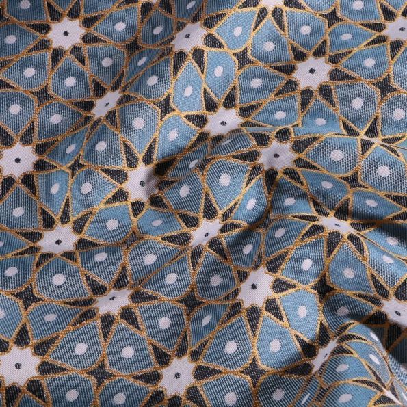 Tissu Toile jacquard Etoiles solaire sur fond Bleu - Par 10 cm