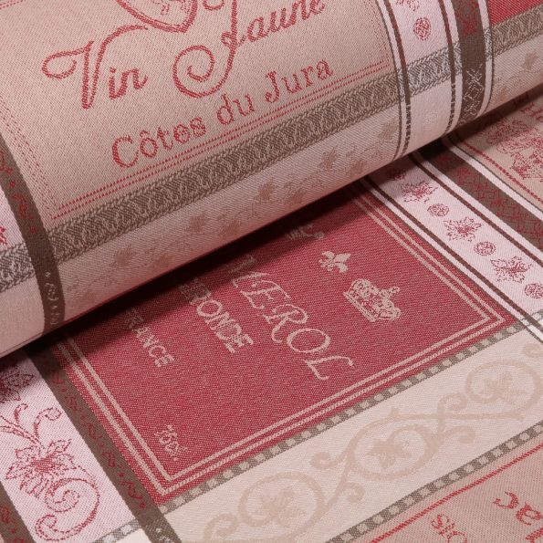 Tissu Toile jacquard Bar à vin sur fond Naturel - Par 10 cm