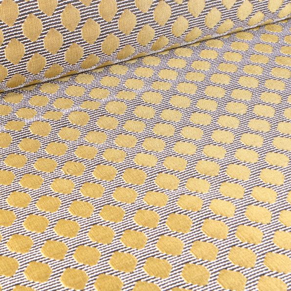 Tissu Jacquard Rayures noires pois dorés sur fond Blanc - Par 10 cm