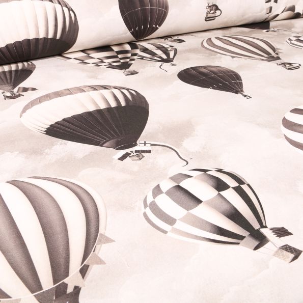 Tissu Toile de Coton Montgolfière sur fond Naturel - Par 10 cm