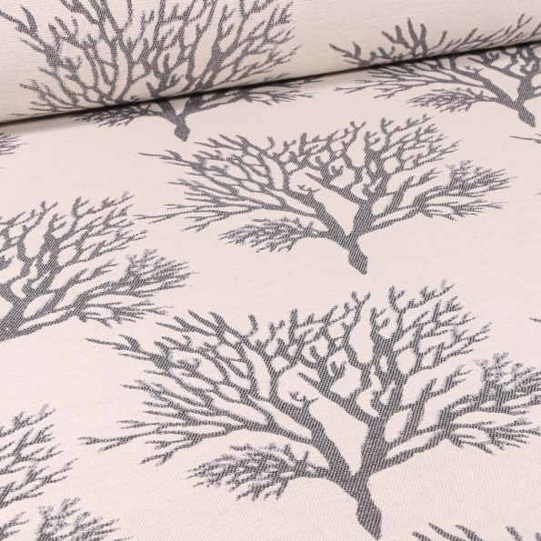 Tissu Jacquard Arbres lurex argentés sur fond Ecru - Par 10 cm