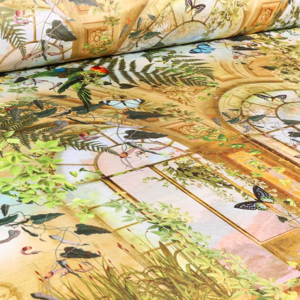 Tissu Velours d'ameublement épais tout doux Verrière naturel sur fond Ivoire - Par 10 cm