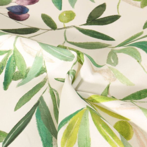 Tissu Toile de Coton Anti-tâche Provençal sur fond Ivoire - Par 10 cm