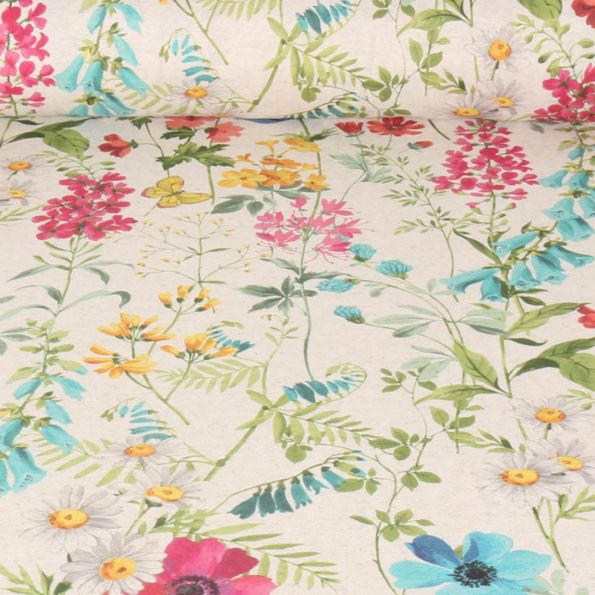 Coupon Tissu Coton Petites Fleurs Gris Et Jaune - 50 Cm X 140 Cm - 100% Coton - France