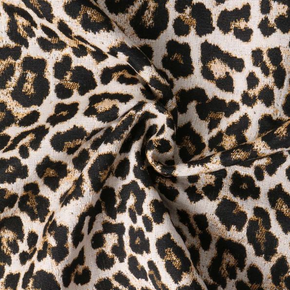 Tissu Jacquard Tassia imprimé léopard Noir sur fond Beige clair - Par 10 cm