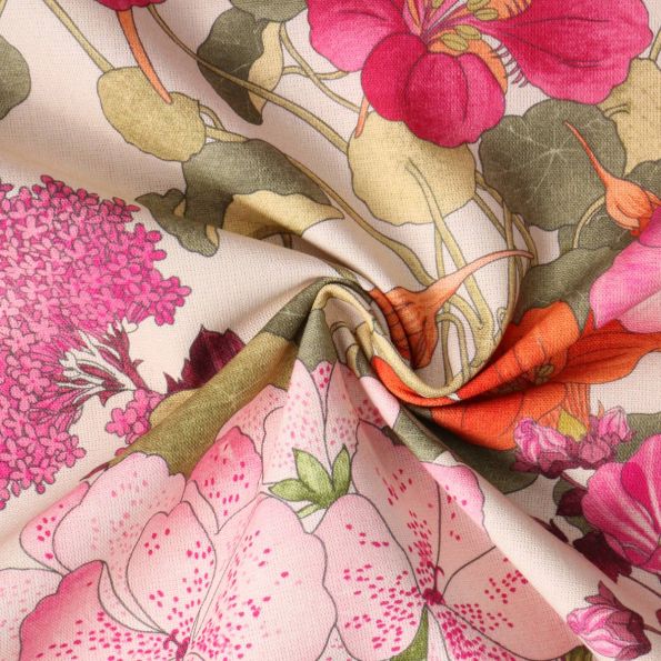 Tissu Toile Canva Capucina sur fond Naturel - Par 10 cm