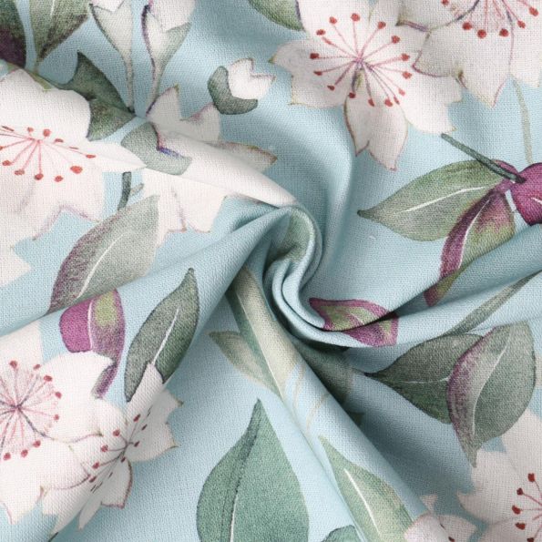 Tissu Toile Canvas Sakura Aquarelle Blanches sur fond Bleu ciel - Par 10 cm