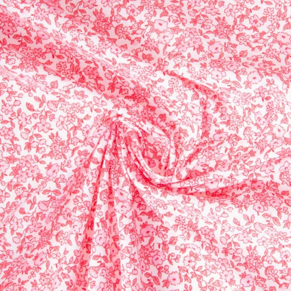 Coupon Tissu Coton imprimé Arty Léonie rose sur fond Blanc - Par coupon de 3 mètres