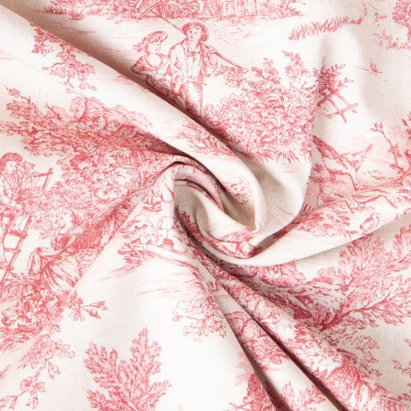 Coupon Tissu Coton imprimé Arty Mini pastorale rouge sur fond Naturel - Par coupon de 3 mètres
