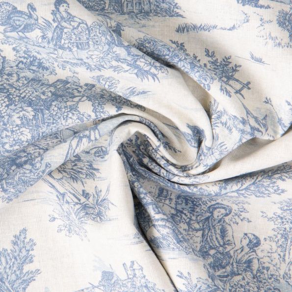 Coupon Tissu Coton imprimé Arty Mini pastorale bleu sur fond Naturel - Par coupon de 3 mètres