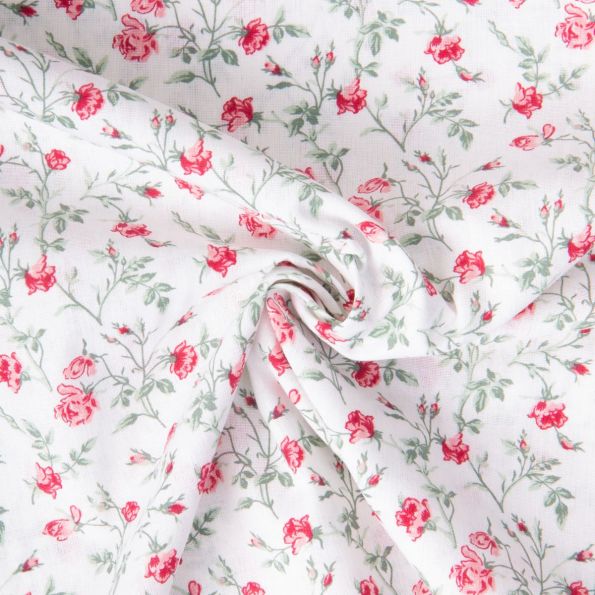 Coupon Tissu Coton imprimé Arty Fleuris sur fond Blanc - Par coupon de 3 mètres