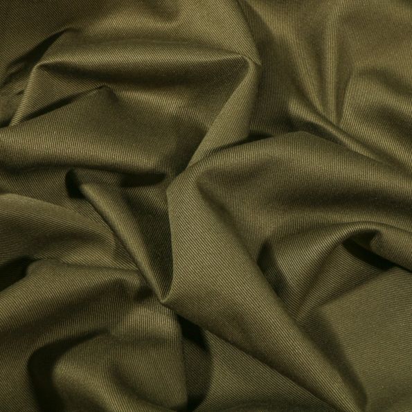 Tissu Coton Sergé uni Vert kaki - Coupon de 110 cm