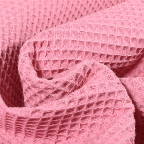 Tissu Nid d'abeille uni Rose bonbon - Par 10 cm