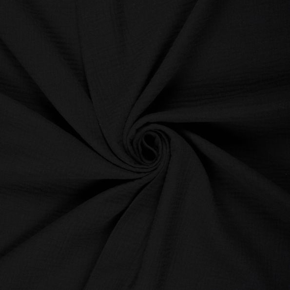 Tissu double gaze uni  Noir - Par 10 cm