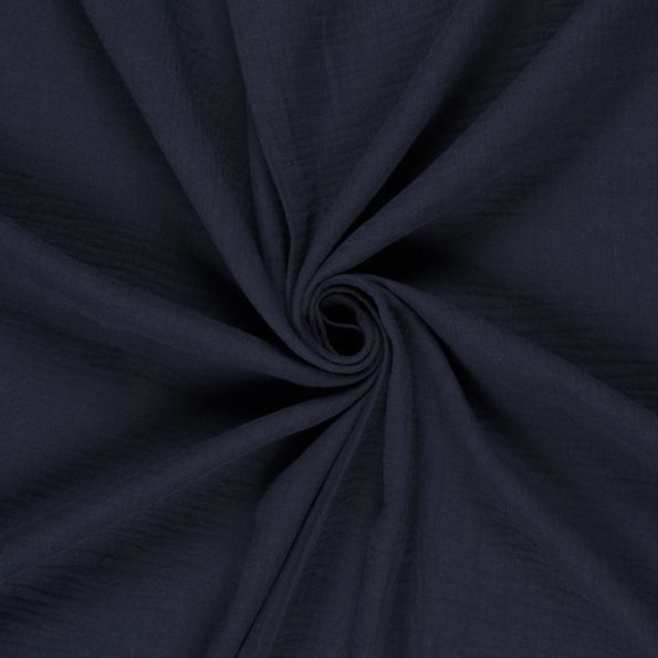 Tissu double gaze uni  Bleu marine - Par 10 cm