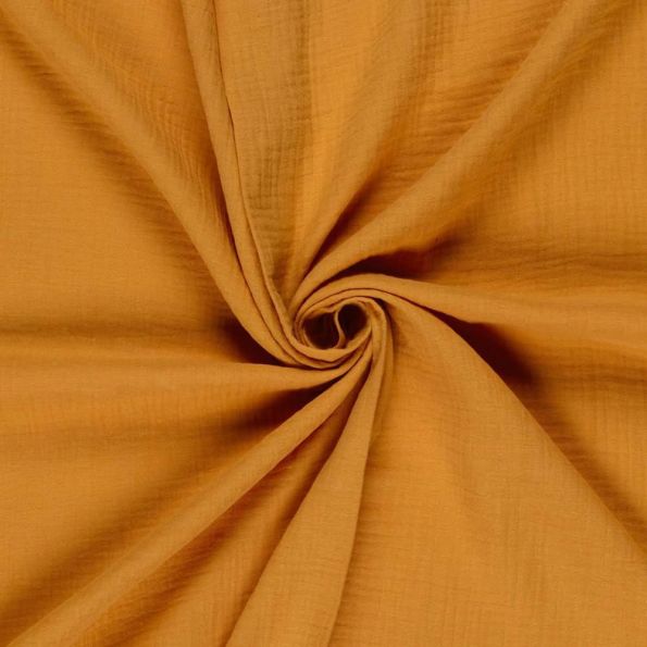 Tissu Double gaze de Coton Solambre uni Moutarde - Par 10 cm