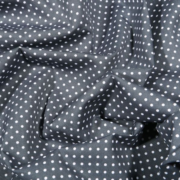 Tissu Coton imprimé Petits pois 3 mm sur fond Gris anthracite - Par 10 cm